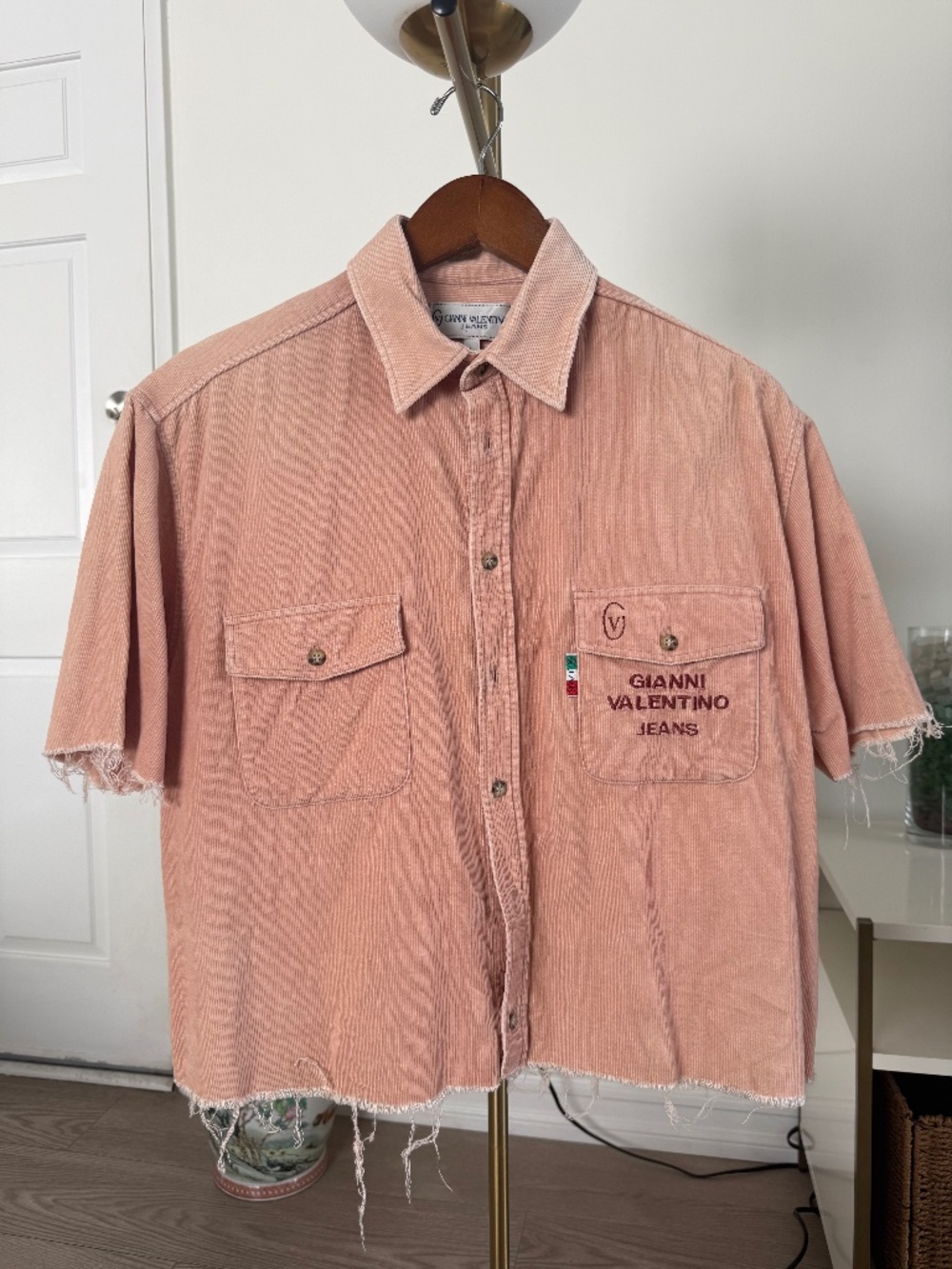 Vintage Gianni Valentino Jeans Cropped Corduroy Shirt Large